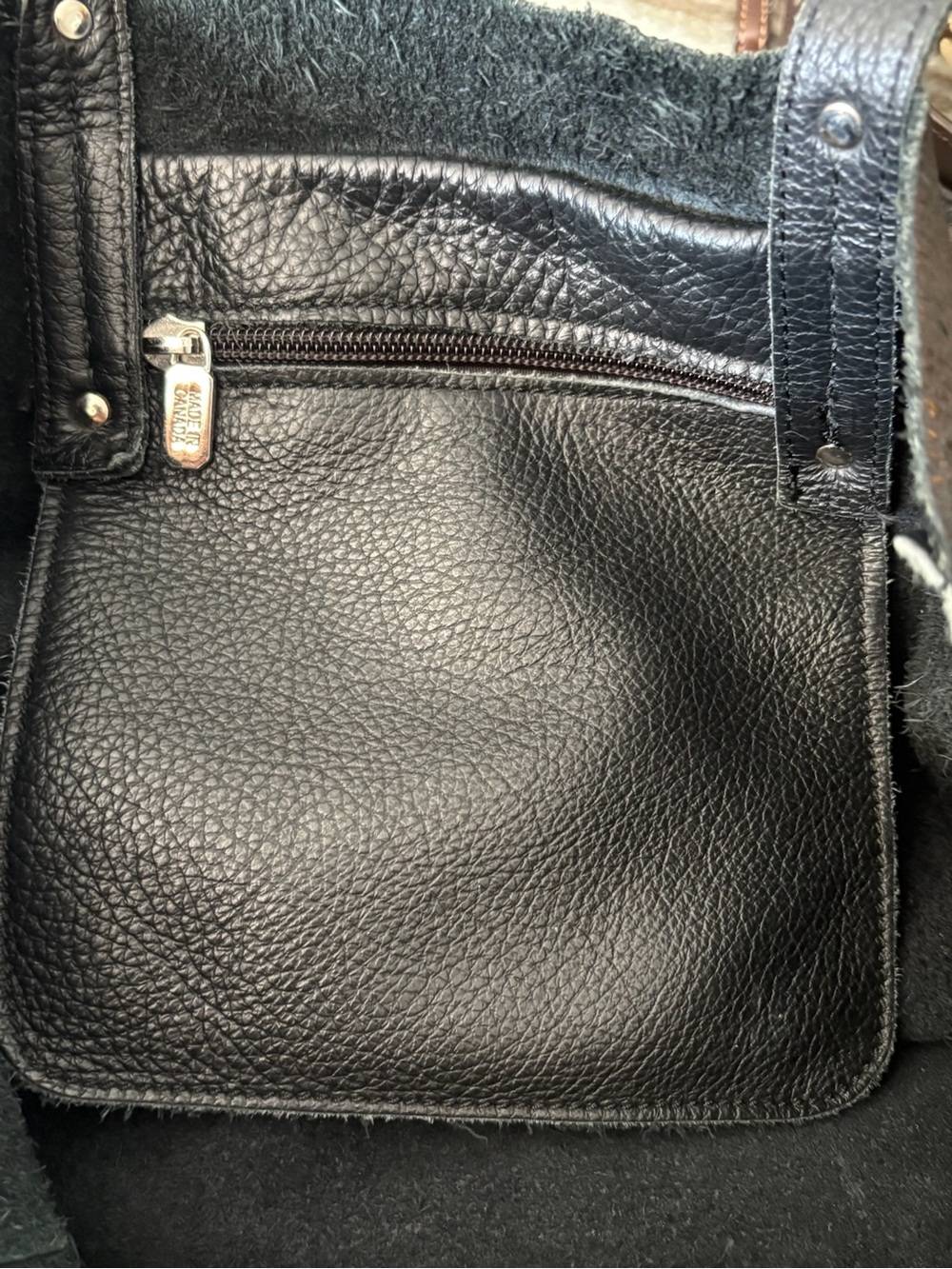 Roots Canada Black Leather Market Tote Bag Made In Canada Raw Edge - Picture 4 of 9